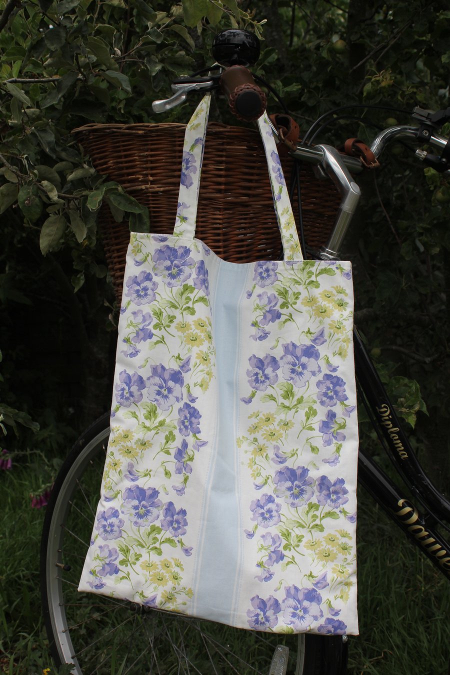 Large floral shopper bag made from Laura Ashley 'Pansies' fabric - free postage