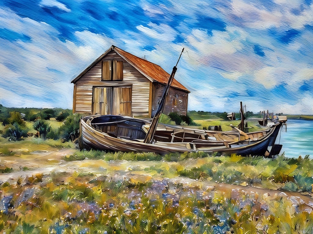 A4 Print Of Thornham Harbour North Norfolk Old Boathouse 