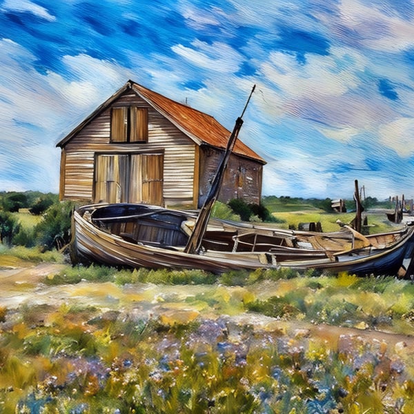 A4 Print Of Thornham Harbour North Norfolk Old Boathouse 