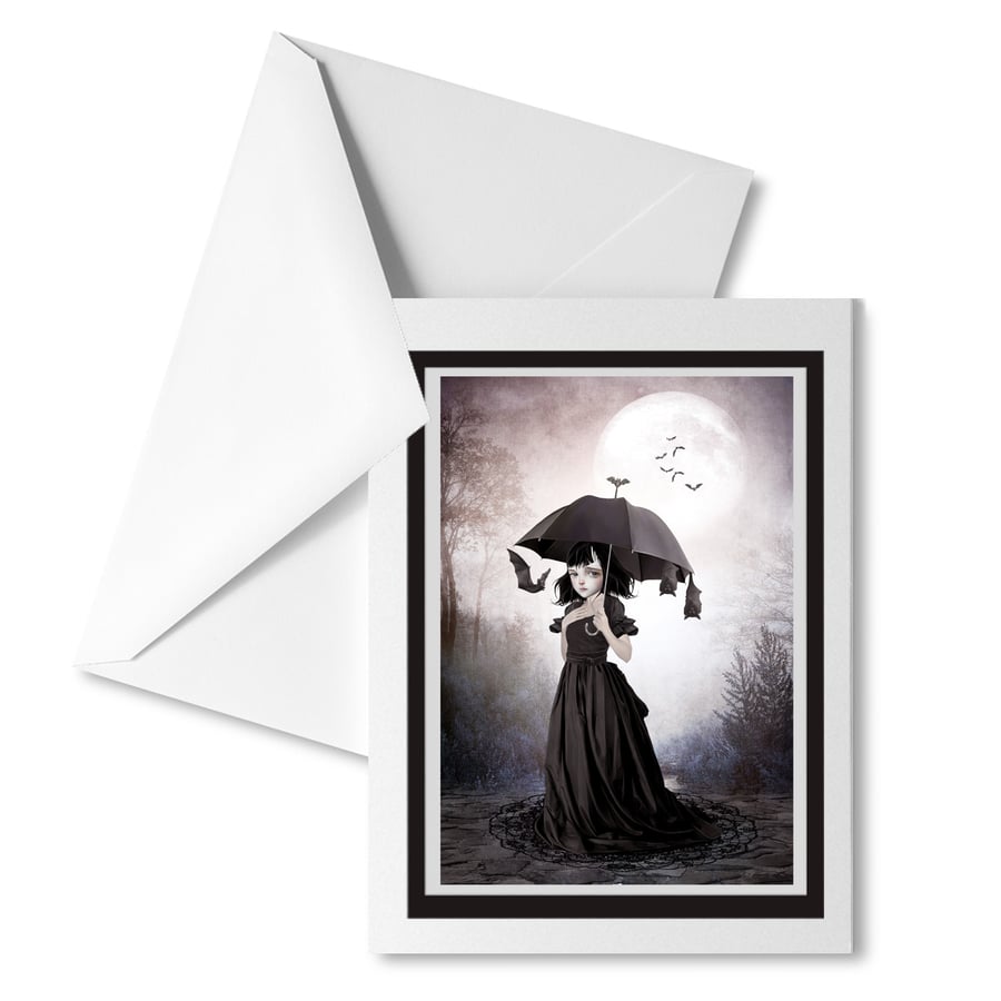 Gothic Bat Art Greeting Card - Midnight Reverie