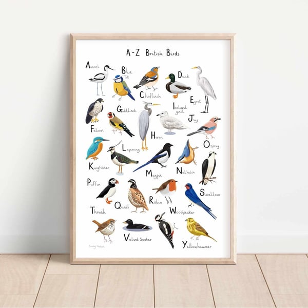 British Birds A-Z Illustrated Art Print: Nature Lover Gift