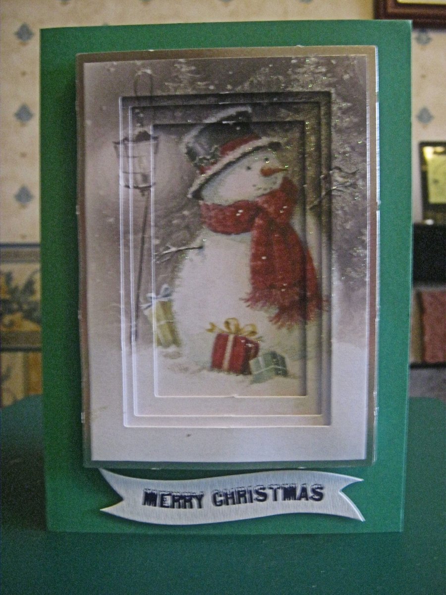 Handmade 5" x 7" Snowman Invertage Card