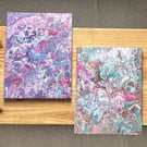 Set of 2, Original Acrylic Pour Painting 9" by 12" (23cm by 30cm)  