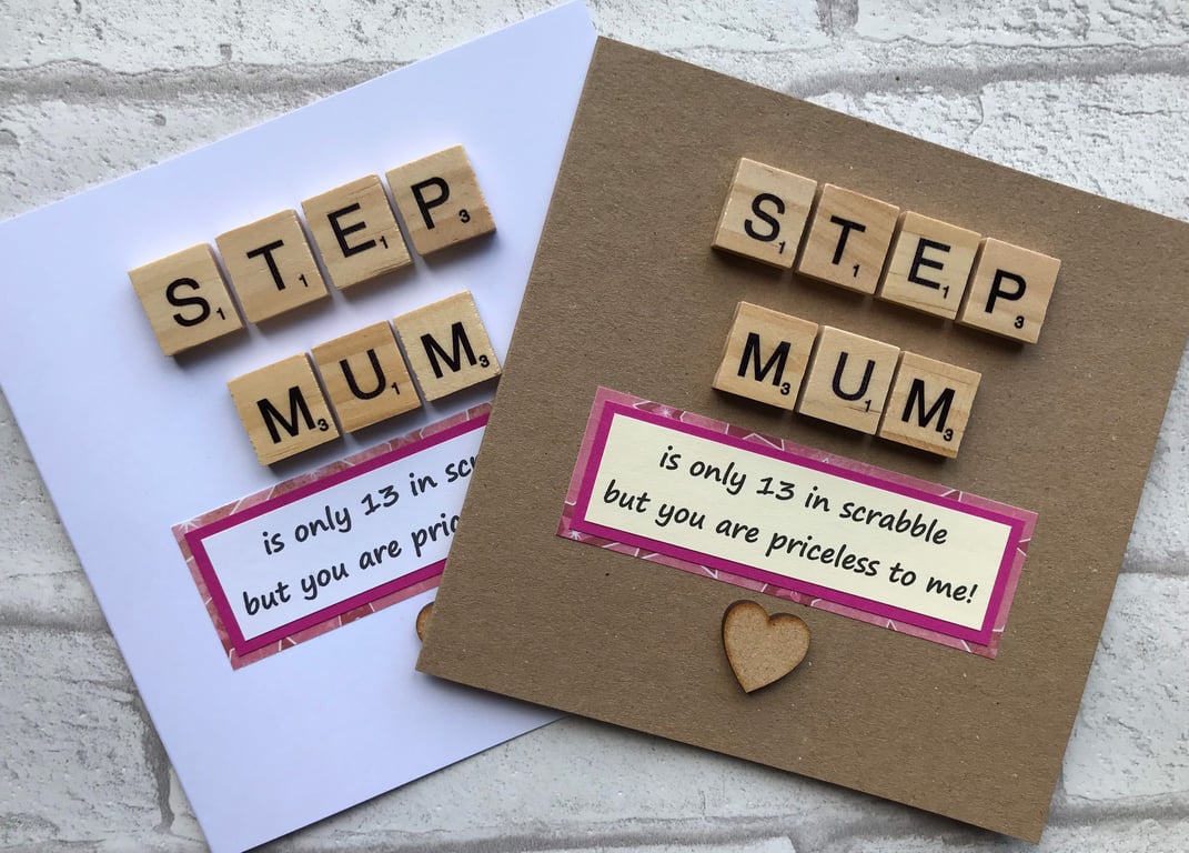 Handmade Step Mum Birthday Card with Scrabble Tiles