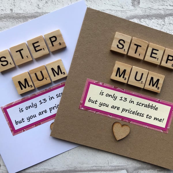 Handmade Step Mum Birthday Card with Scrabble Tiles