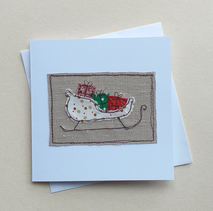 Embroidered Christmas Sleigh Card