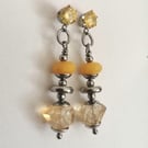 Yellow gemstone beaded earrings cubic zirconia,citrine & jade 