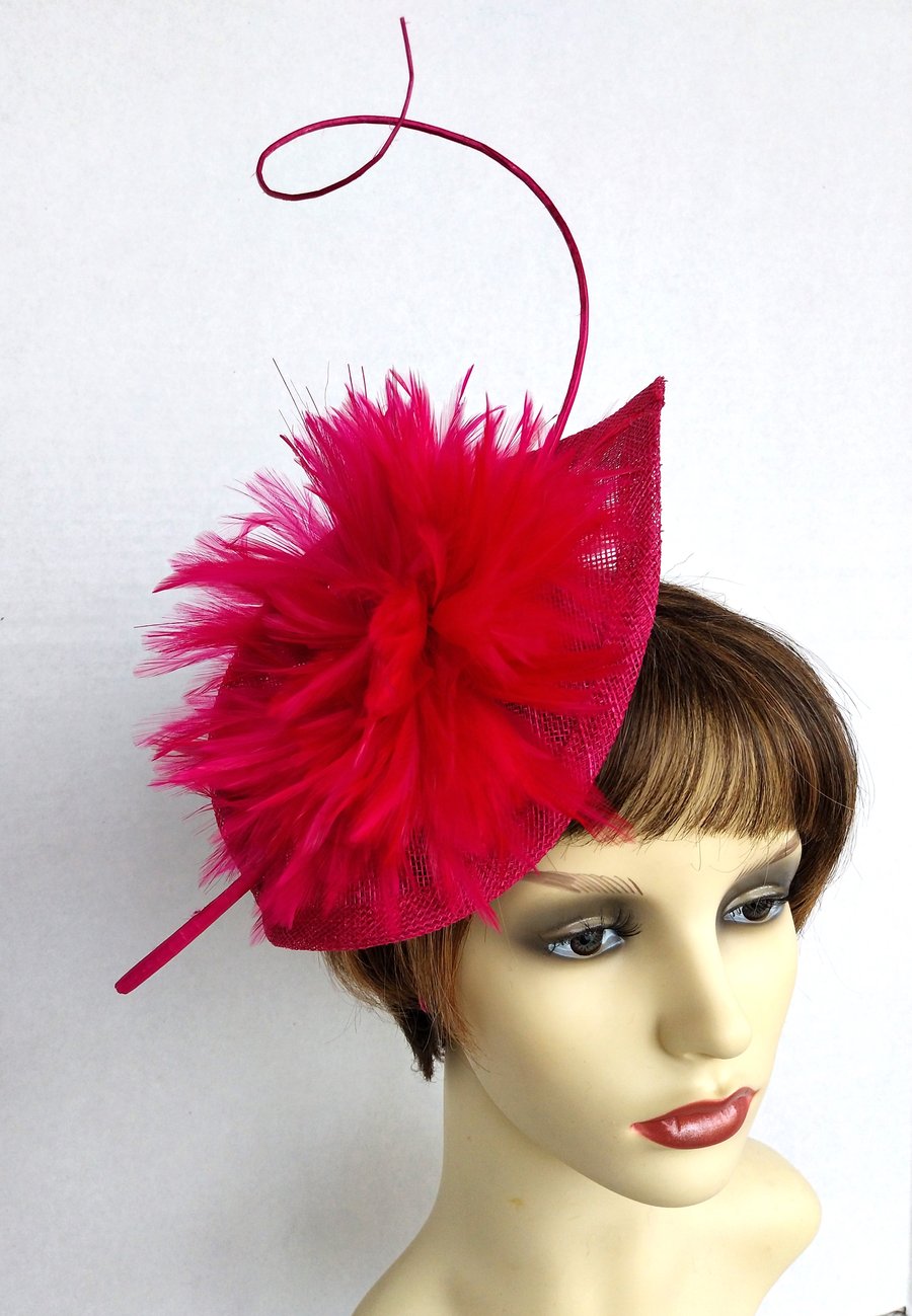 Clara Cerise fascinator with curly quill