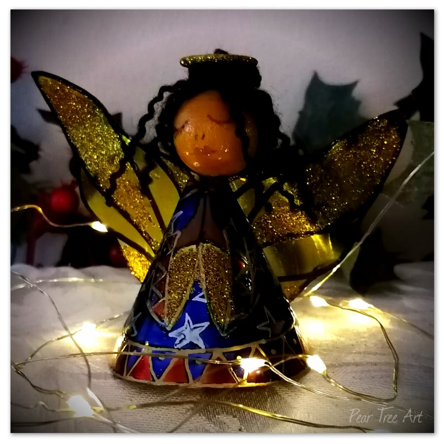 Small: Tin Angel Christmas Tree decoration (Blue and red) 