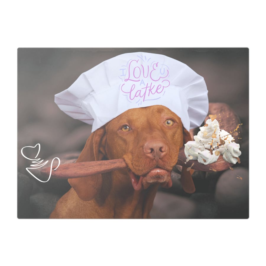 Vizsla Dog In Chef’s Hat Love Latte Glass Chopping Board