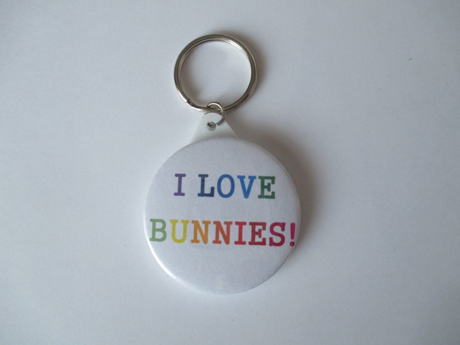 Keyring Bunny Rabbit Line Drawing Pin Badge Set Rainbow Text Gift Key Ring