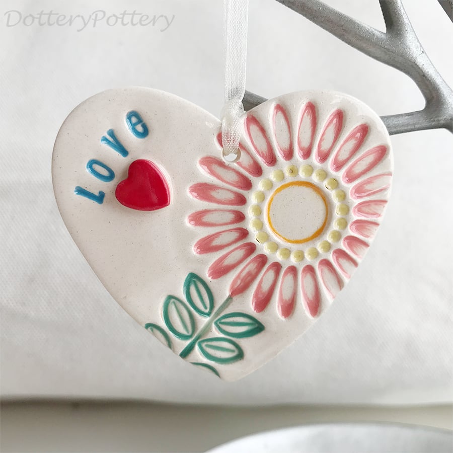 Ceramic heart decoration flower design Love