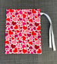 Red, Pink Hearts Fabric Drawstring Gift Bag: Medium Present Wrap.