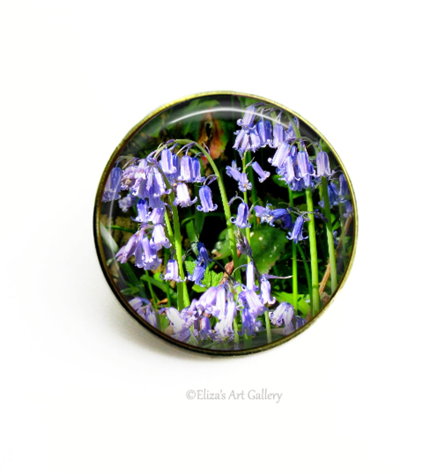 Gold Tone Bluebell Flower Photo Brooch