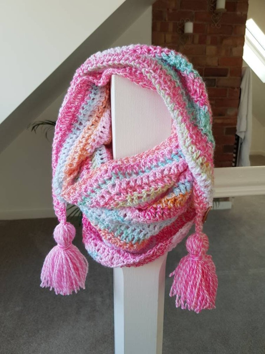 Pink Crochet Scarf, Lightweight boho shawl