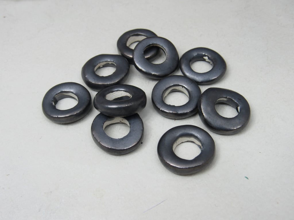 10 Medium Metallic Glazed Ceramic Donut Beads