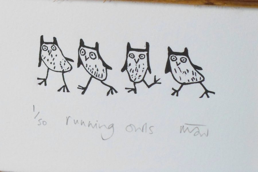 Running Owl Lino Print (unframed)