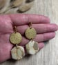 Handcrafted Gold & Beige Hexagon Marble Effect Polymer Clay Earrings - Image 4