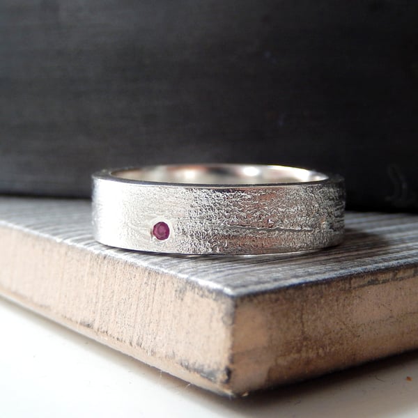 Sterling SilverTextured Natural Ruby Ruby Ring, Handmade Urban Jewellery Design