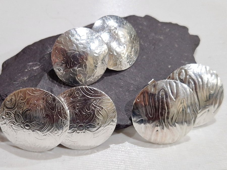 Recycled Sterling Silver Disc Stud Earrings - choose size and design
