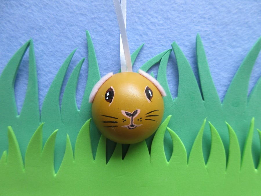 Guinea Pig Hanging Decoration Christmas Tree Bauble Wood Wooden Hand Painted