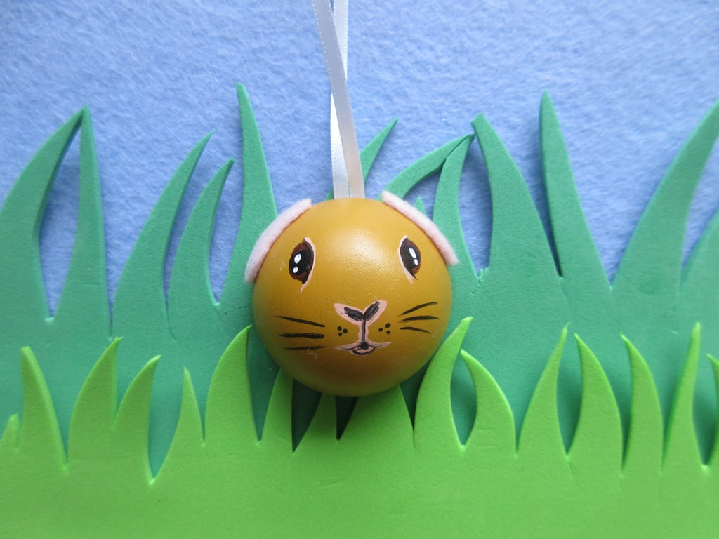 Guinea Pig Hanging Decoration Christmas Tree Bauble Wood Wooden Hand Painted