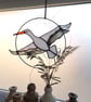 Handcrafted Stained Glass White Stork Hanging Artisan Decoration - Image 3