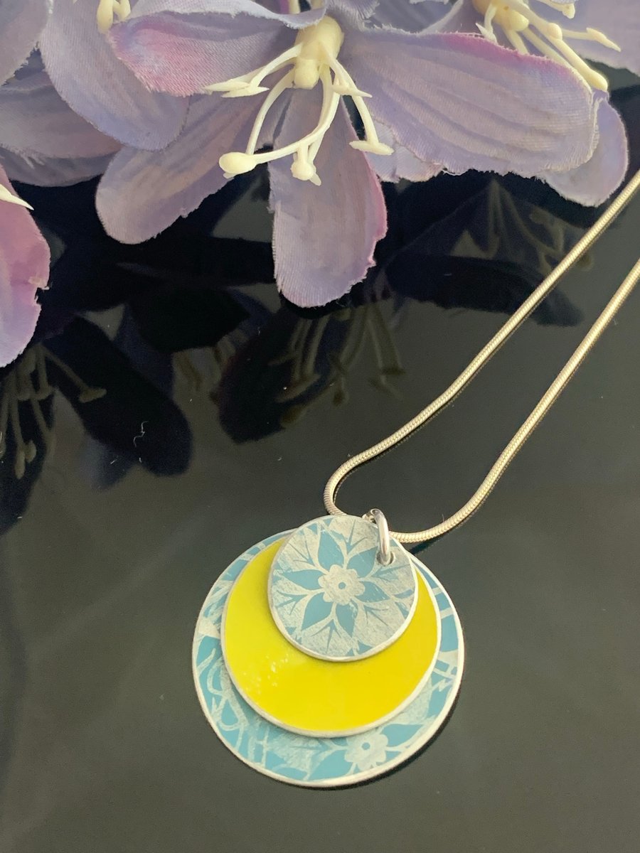 Water colour collection - hand painted aluminium pendant, duck egg blue and lime