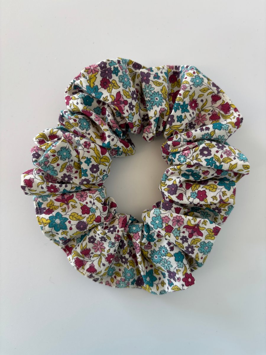 Cotton scrunchie hair accessory in a colourful floral print