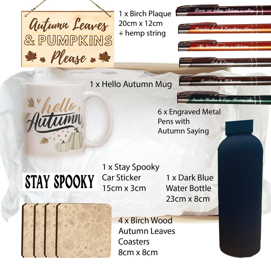 Autumn Hamper Gift Box Set With Water Bottle Mug and Autumn Decorations Present
