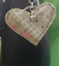 Handmade Fabric Patchwork Heart Keyring Bag Charm Green - Image 2