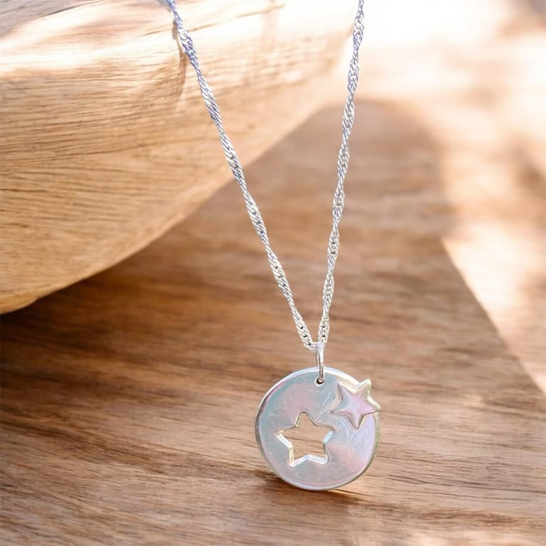 Handmade Wandering Star Necklace in Fine Silver with sterling silver chain