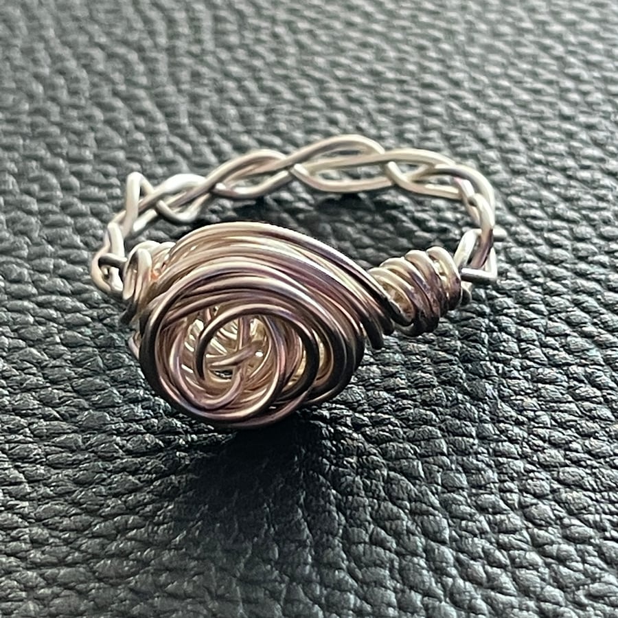 Wire wrapped Ring With Plaited Band (size 11.5 or UK x)