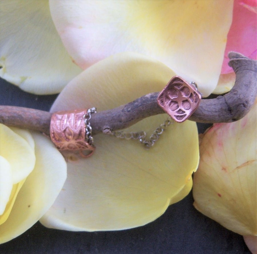 Ear Cuff in copper and sterling silver 