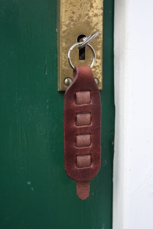 Plain brown leather key fob