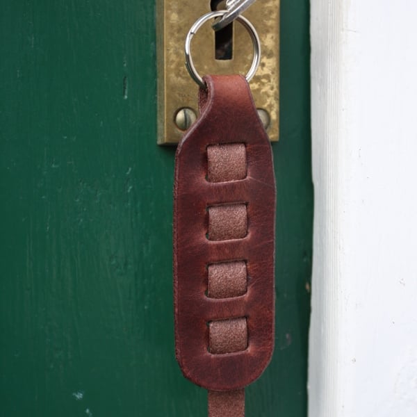 Plain brown leather key fob