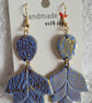 Handmade Polymer Clay Blue and Gold Leaf Earrings, 316 Surgical Stainless Steel