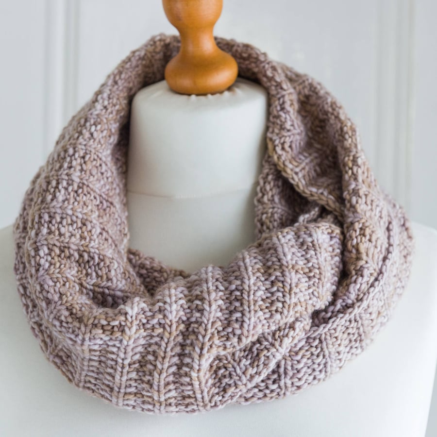 Reversible cowl or scarf hand knit in super soft pure merino wool