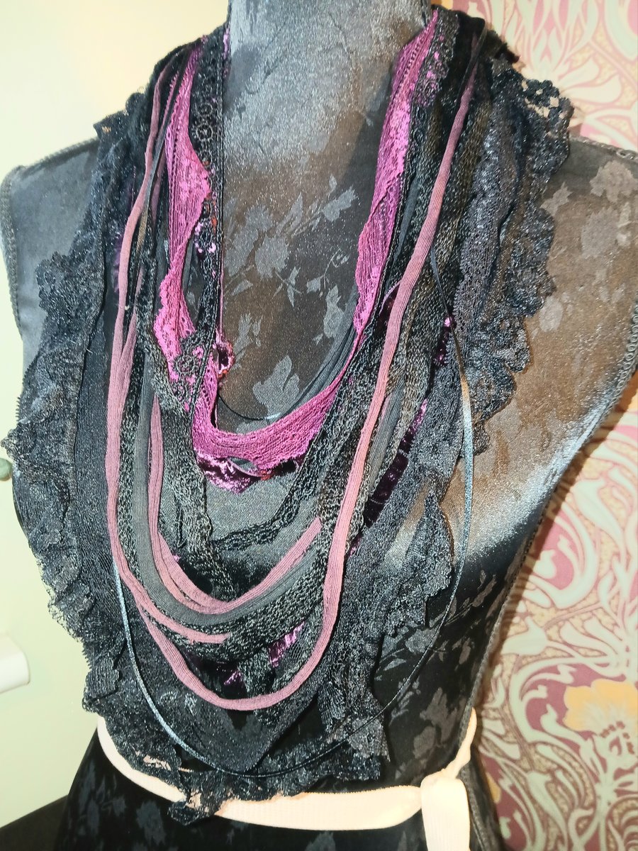 Handmade upcycled Gothic boho infinity scarf Victorian Ruby