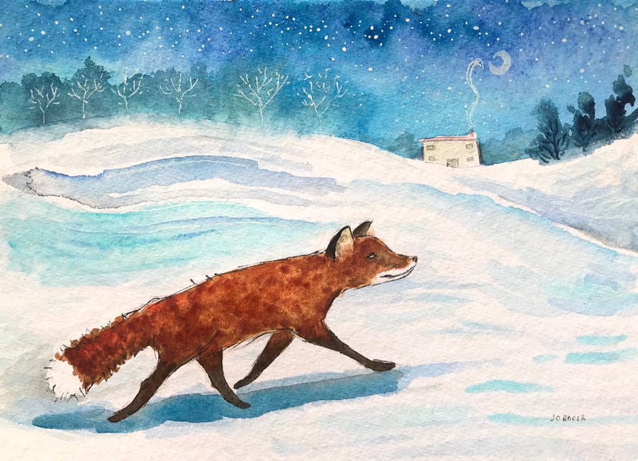 Original Painting Early Hours fox walk  by Jo Roper