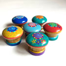 Set of 6 up cycled hand painted wooden drawer handles 