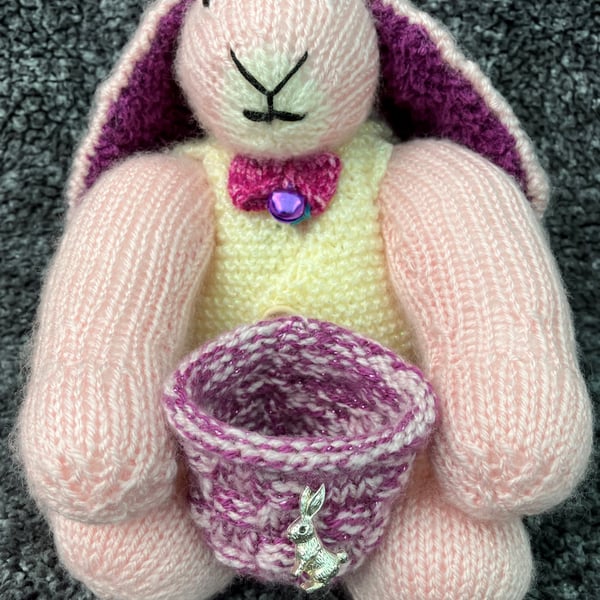 Easter Rabbit with knitted keepsake holder – Pink