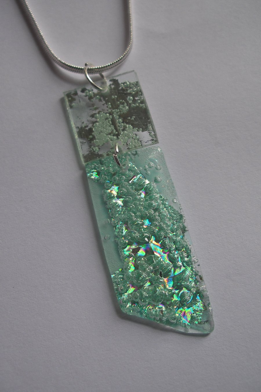 Pale turquoise and green two piece pendant.