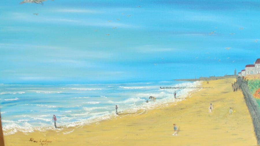 Sea Side Scene Oil on Box Canvas 'At The Beach'