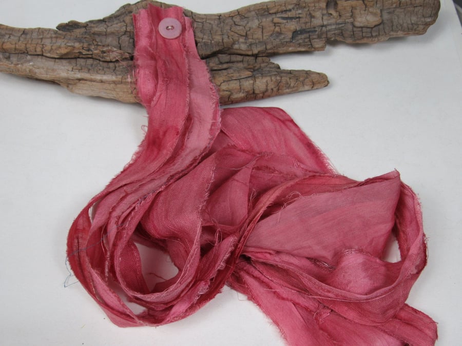 Brazilwood Natural Dye Pink Scrappy Cotton Silk Ribbon Pack