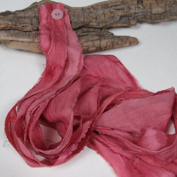 Brazilwood Natural Dye Pink Scrappy Cotton Silk Ribbon Pack