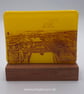 Tyne Bridges on sunflower Yellow Glass Panel on Block