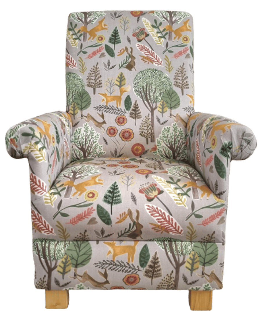 Voyage Oronsay Animals Fabric Adult Armchair Chair Accent Nursery Deer Foxes