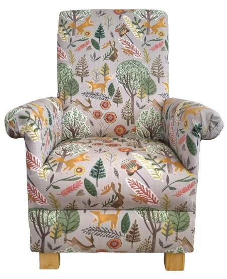 Voyage Oronsay Animals Fabric Adult Armchair Chair Accent Nursery Deer Foxes