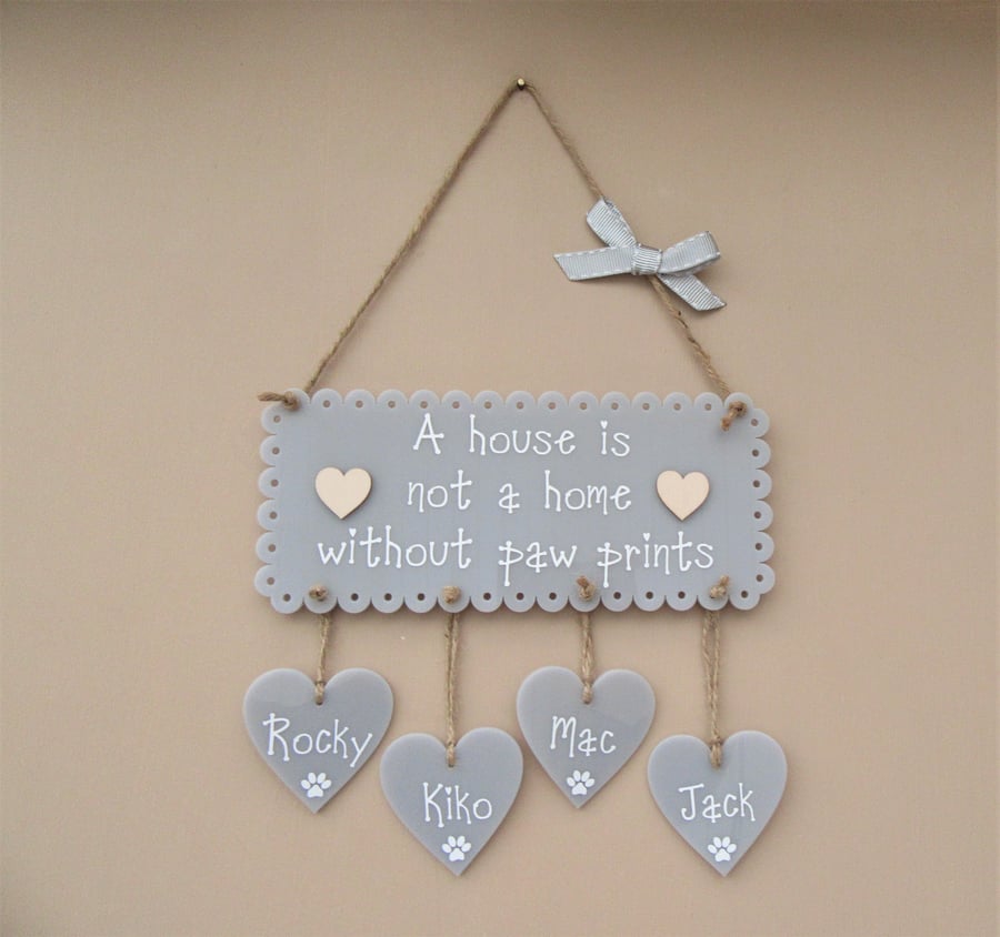 Pet Sign. A house is not a home without paw prints. Personalised Cat, Dog Sign